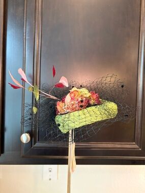 Grevi Lime Green Floral Cocktail Fascinator with Black Veiling